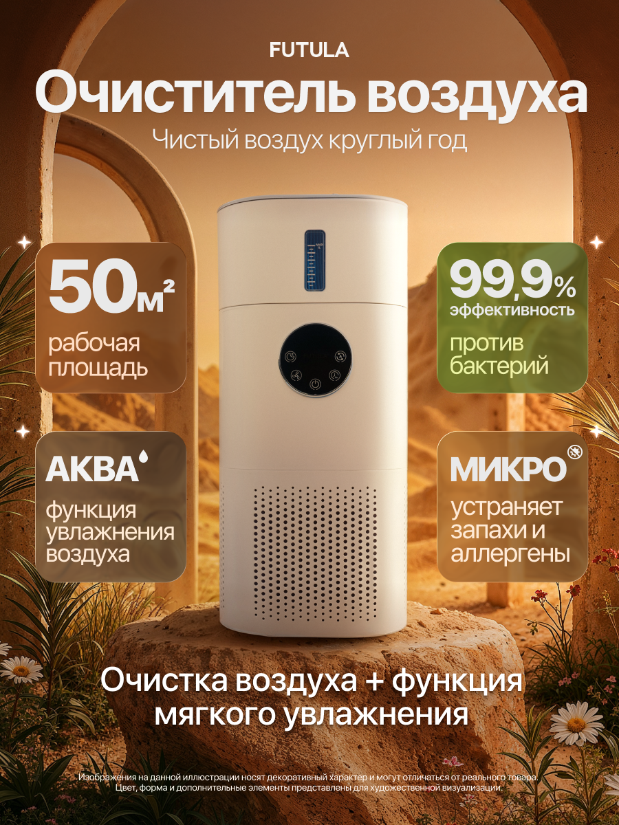 Очиститель воздуха Futula Humidifier H4S белый, климатический комплекс с увлажнением и фильтрацией воздуха