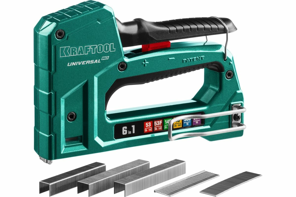 KRAFTOOL Universal-HD степлер алюминиевый 6-в-1: 53, 140, 13, 53F, 300, 500, со скобами, 3188