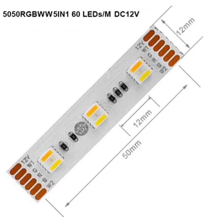 BTF-LIGHTING Светодиодная лента RGBW 5м 5050 60Led RGBCCT5IN1 12V White PCB IP30