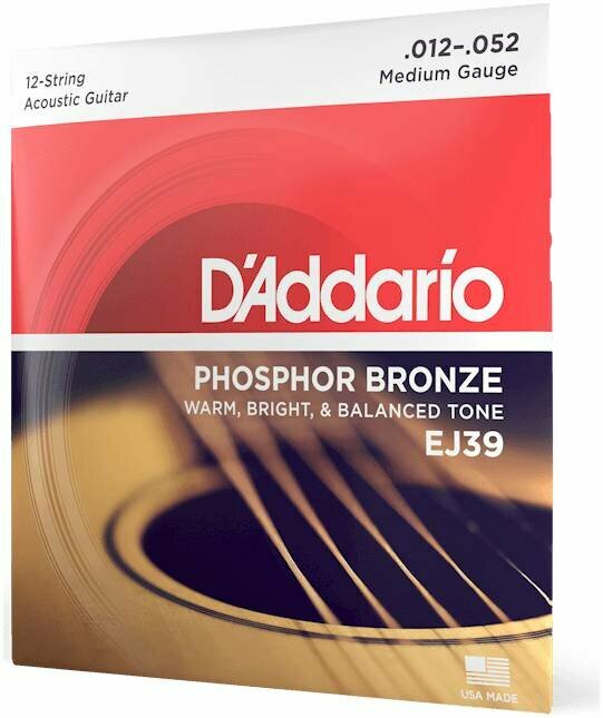 D'Addario EJ39 струны для 12-струнной гитары, фосфор-бронза, Medium 12-52
