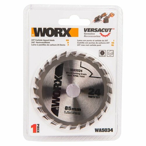 Твердосплавный пильный диск по дереву и пластику WA5034 для погружных пил Worx WX426 WX527 24T TCT 85 х 12 х 15 мм 2490₽