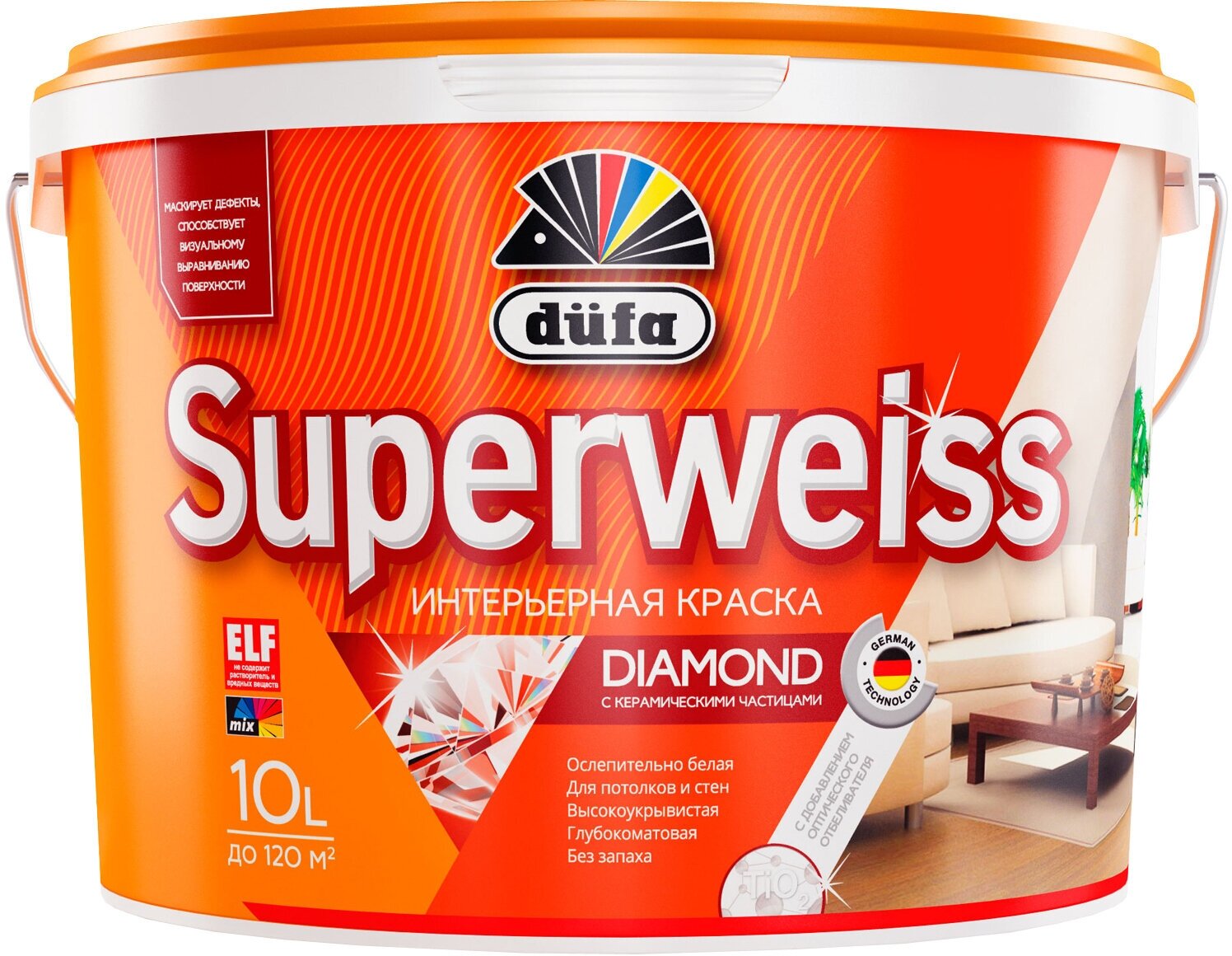 Dufa Superweiss RD4 / Дюфа Супервейс РД4 краска для потолков и стен глубокоматовая 9л