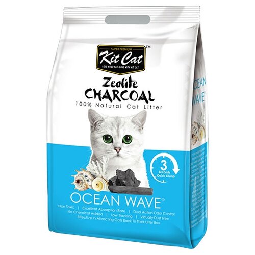 Комкующийся наполнитель Kit Cat Zeolite Charcoal Ocean Wave, 4кг, 1 шт. наполнитель для кошачьего туалета sandy ocean breeze с аром океанского бриза 10кг