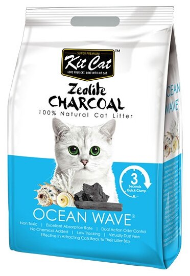 KIT CAT ZEOLITE CHARCOAL OCEAN WAVE наполнитель комкующийся для туалета кошек с ароматом океанского бриза (4 кг)