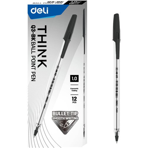 Ручка шариков. Deli Think EQ3-BK прозрачный черн. черн. линия 1мм (12 шт. в упаковке)