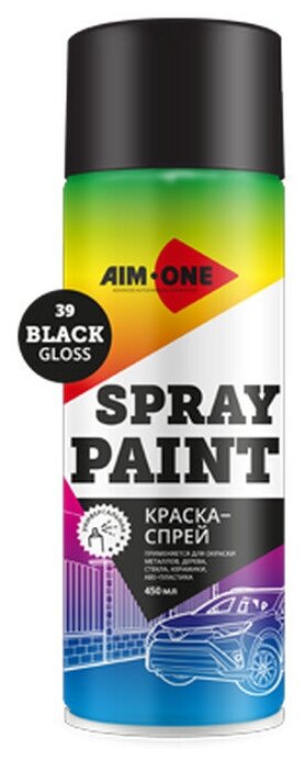 Краска-спрей черная глянцевая Spray paint black gloss AIM-ONE 450 мл (аэрозоль) sp-gb39