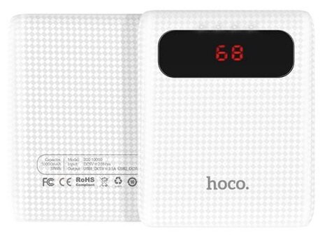 Аккумулятор внешний универсальный Hoco B20-10000 mAh Mige Power Bank (2USB: 5V-2.1A) White Белый