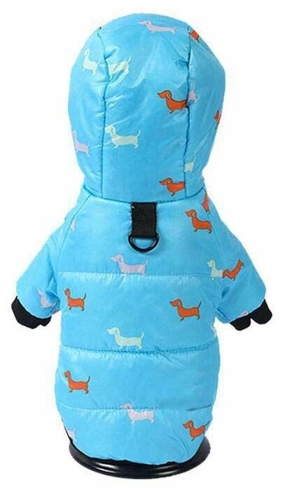 Куртка утепленная для собак мелких пород с капюшоном. Пуховик для собак. Собачки Цвет Голубой. Размер M - фотография № 7