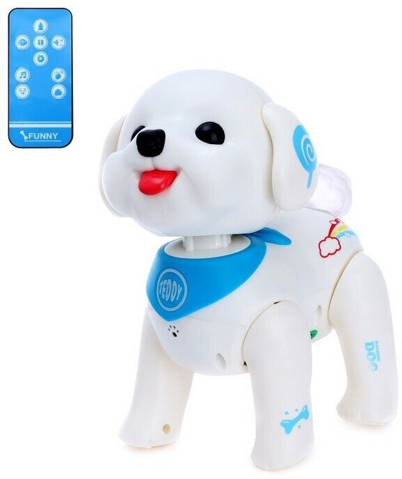 ZHORYA Робот собака «Милый щенок», программируемый, на пульте управления, интерактивный: реагирует на хлопки, звук, свет, на батарейках, на русском языке