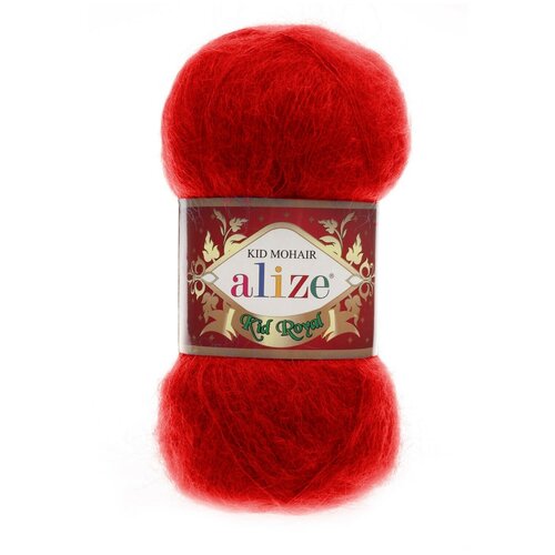 Пряжа Alize Kid Royal mohair - 1 шт, красный (56), 500 м/ 50 г, 62% мохер, 38% полиамид /Ализе кид роял мохер/