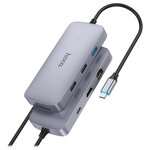 Адаптер HOCO HB32 8-in-1, Разветвитель Type-C to HDMI + RJ45 + USB2.0*2 + USB3.0 + SD + microSD + USB-C 100W, Хаб Серый - изображение