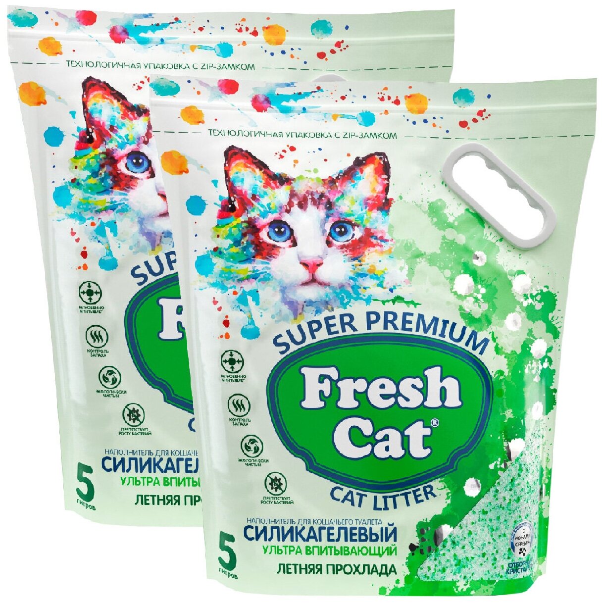 FRESH CAT летняя прохлада наполнитель силикагелевый для туалета кошек с ароматизатором (5 + 5 л)
