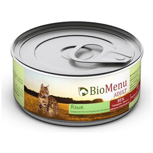 Влажный корм BioMenu Adult для кошек мясной паштет с языком 95% мясо, 12 шт 100 г