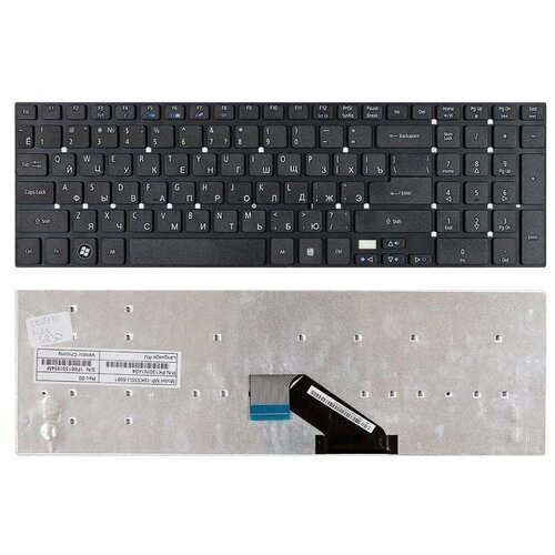 Клавиатура для ноутбука Acer Aspire 5755, 5830, E1-522, E5-511, V3-551, V3-571G, V3-731G, V3-771G черная, без рамки