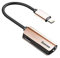 Переходник Baseus Lightning - Lightning/jack 3.5mm (L32) 0.12 м золотистый