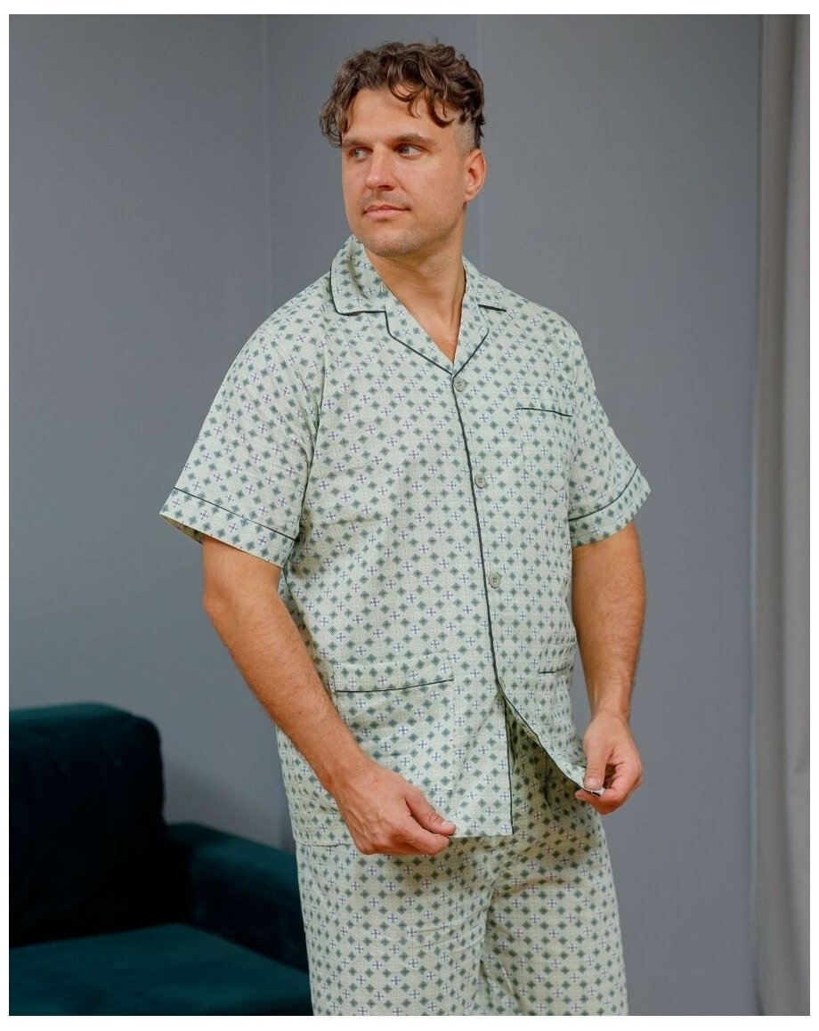 Пижама мужская с шортами и рубашкой на пуговицах хлопок_размер52 - фотография № 15