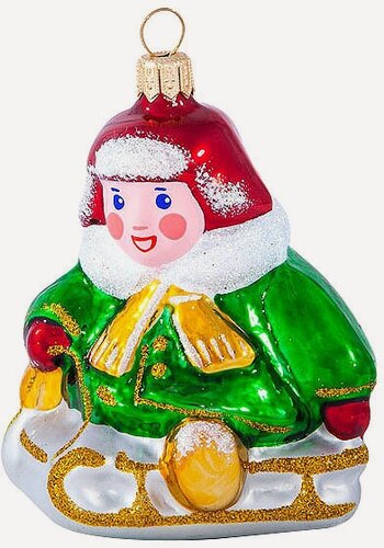 Изображение товара Стеклянная елочная игрушка Мальчик на Санках 8 см, Фабрика Елочка, С1598