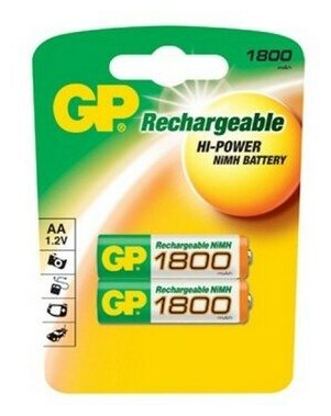 Аккумулятор GP 180AAHC AA NiMH, ёмкость 1800mAh, 2 батарейки в пачке, в упаковке 10 пачек (618028)