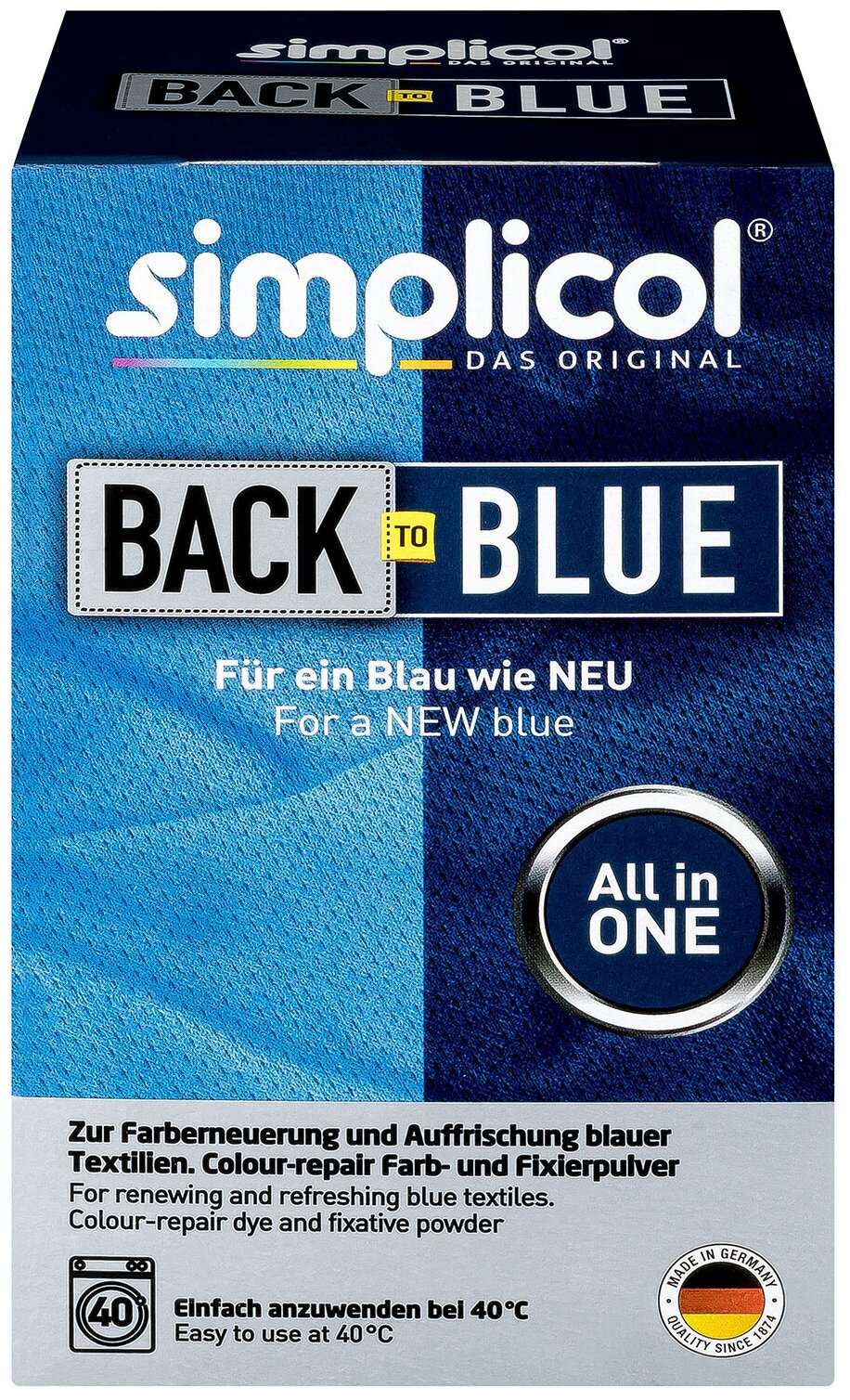 Текстильная краска Simplicol All-in-1 BACK TO BLUE (400 г), для восстановления цвета, для синей одежды