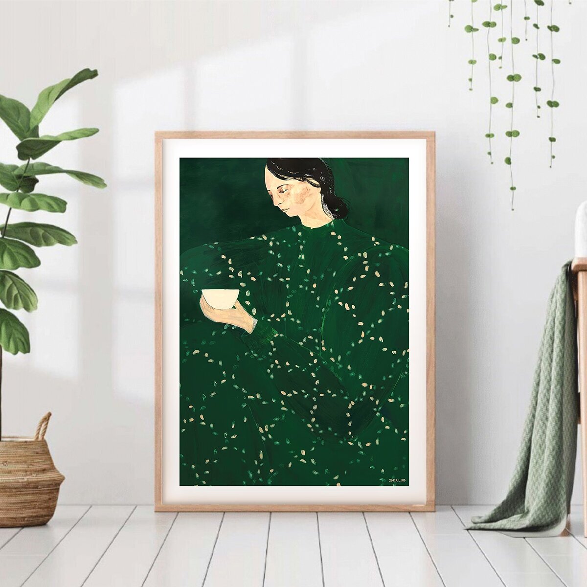 Постер без рамки "Зеленая пижама Sofia Lind " 30 на 40 в тубусе / Картина для интерьера / Плакат / Постер на стену / Интерьерные картины