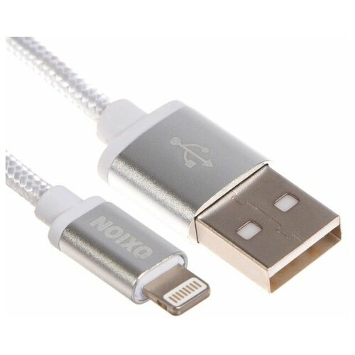 Кабель, провод OXION DCC255, Lightning - USB, зарядка + передача данных, 1.3 м, оплетка, белый кабель oxion dcc259 type c usb зарядка передача данных 1 3 м оплетка белый