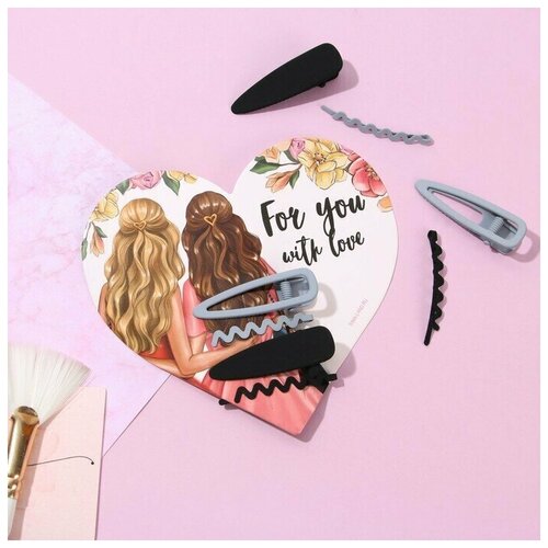 Открытка-валентинка с заколками для волос For you with love
