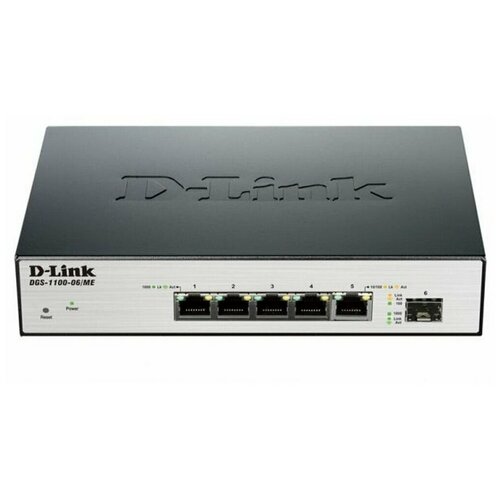 Коммутатор D-Link DGS-1100-06MEA1B Настраиваемый 2 уровня с 5 портами 101001000Base-T и 1 портом 1001000Base-X SFP 920700₽