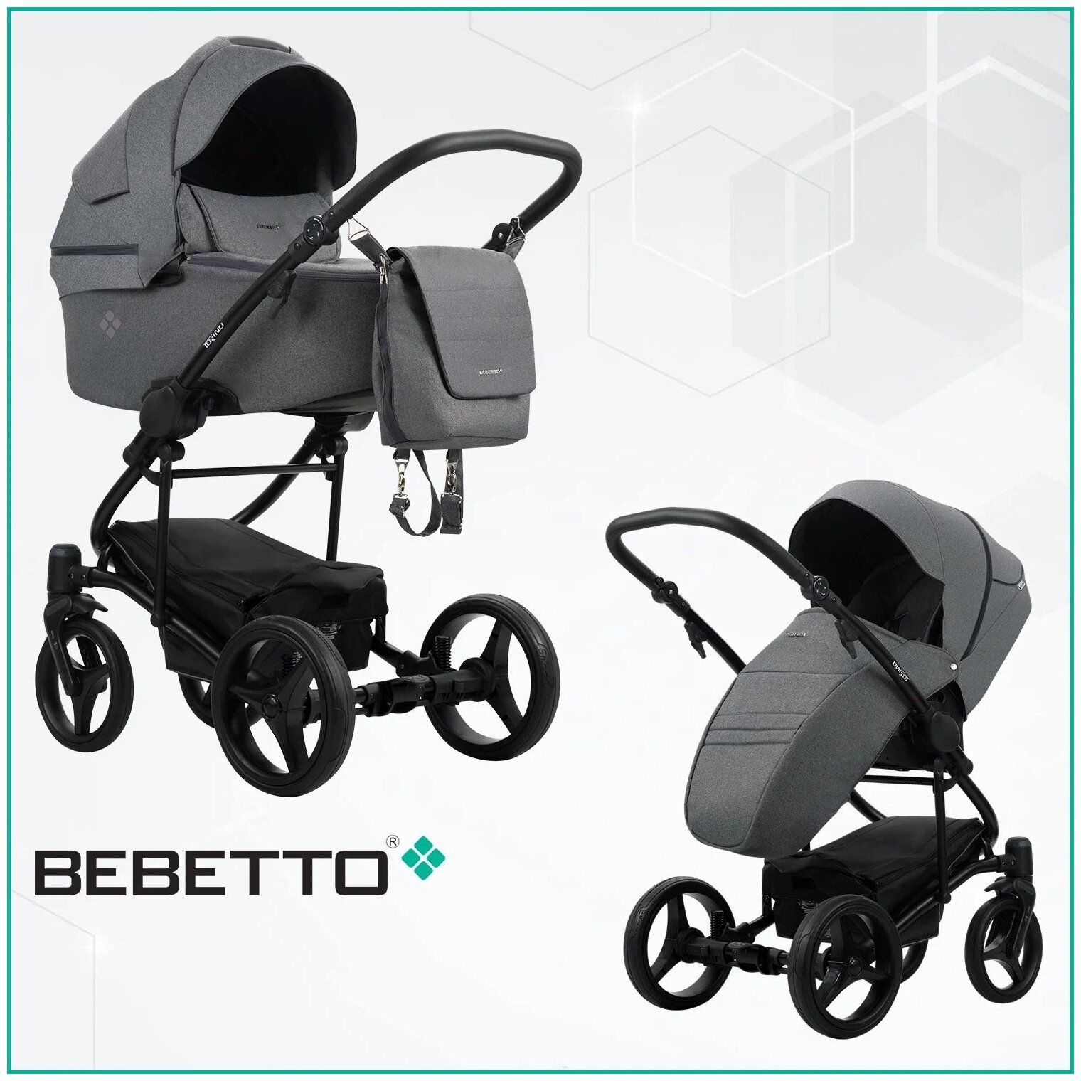 Универсальная коляска Bebetto Torino TEX (2 в 1), 03/черная рамa