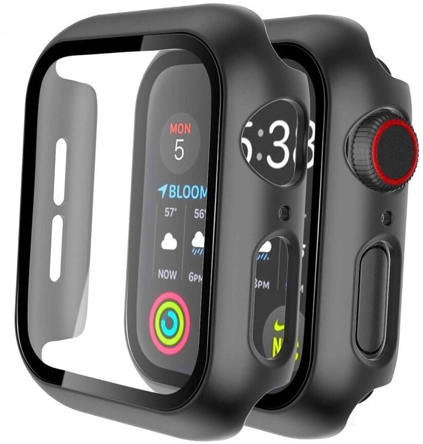 Защитный пластиковый чехол кейс Apple Watch Series 1 2 3 38 мм для экрана/дисплея и корпуса противоударный бампер черный