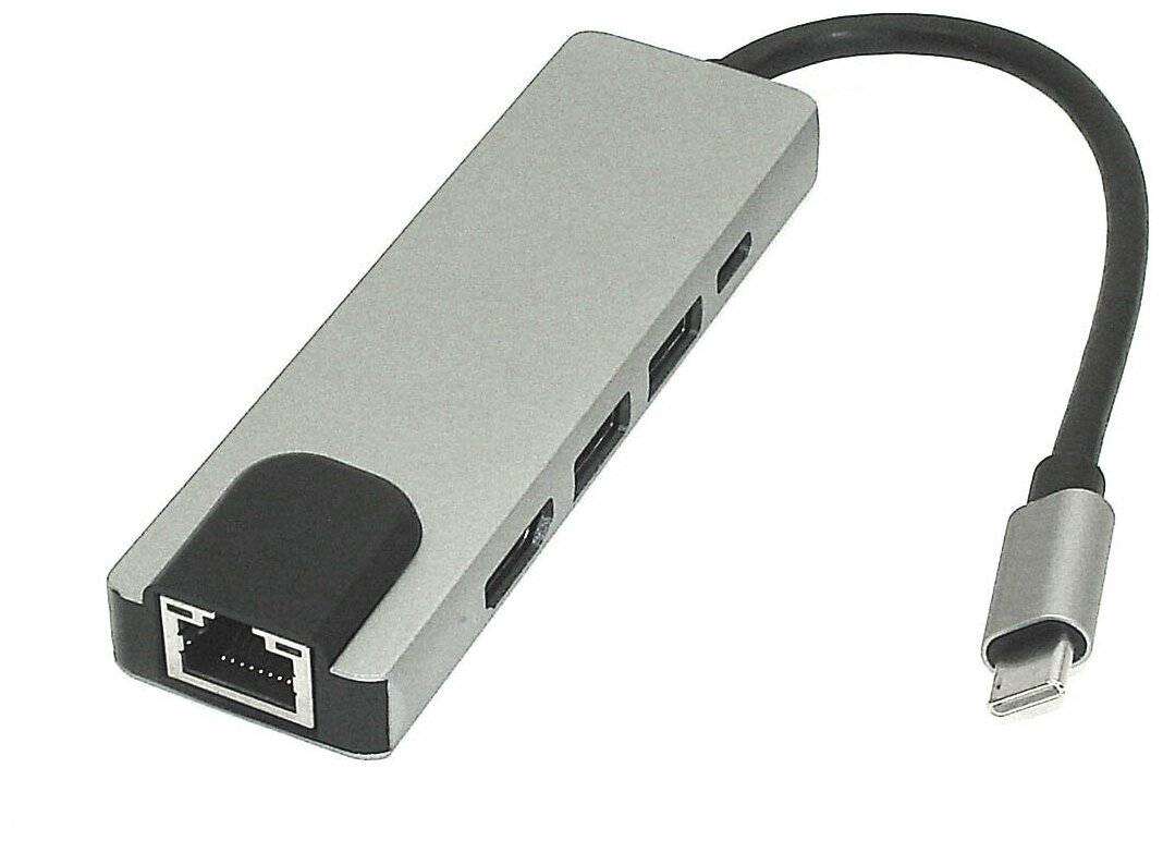 Адаптер Type-C на HDMI, USB 3.0*2 + RJ45 + Type-C серебро