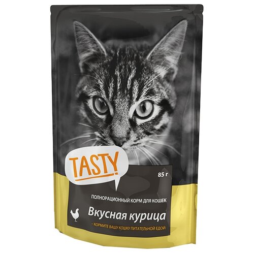 Влажный корм для кошек Tasty Влажный корм с курицей в паучах 26 шт. х 85 г (кусочки в желе)