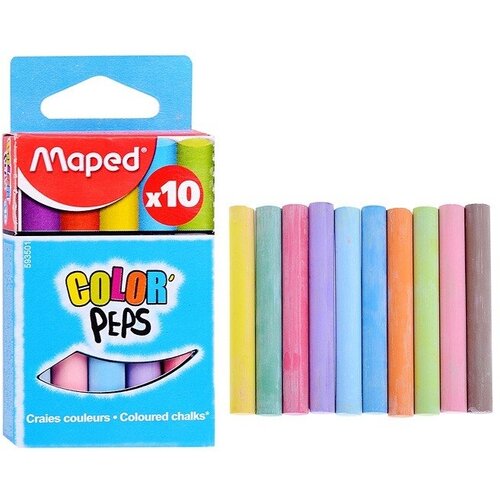 фото Мелки цветные maped color peps, в наборе 10 штук, круглые, специальная формула «без грязи»