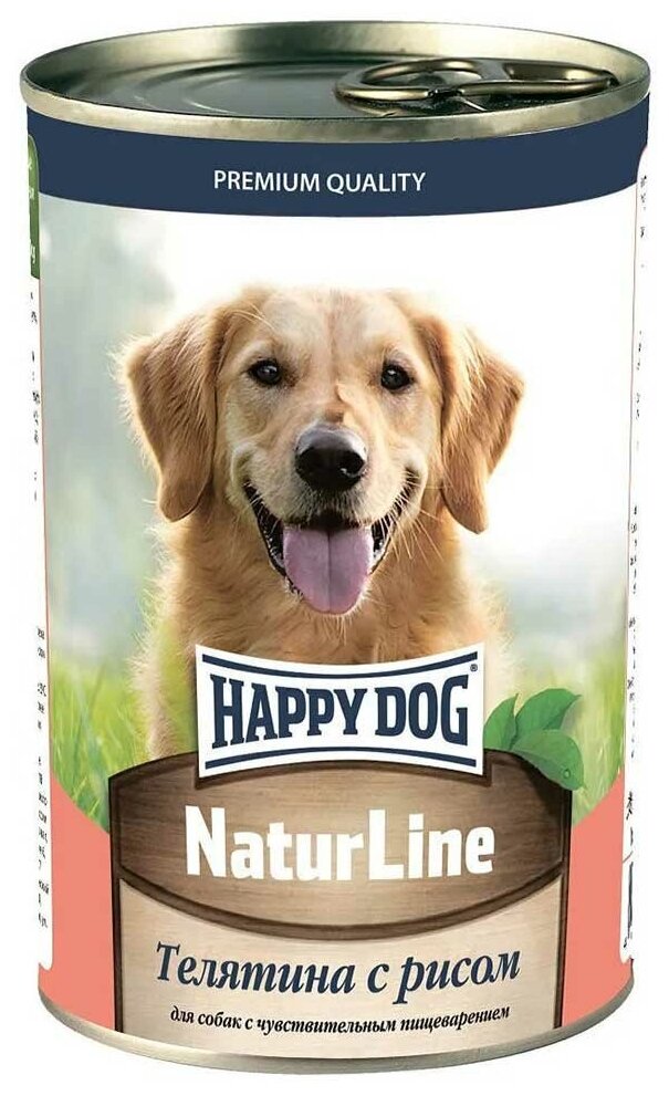 Консервы Happy Dog для собак телятина и рис natur line 410г