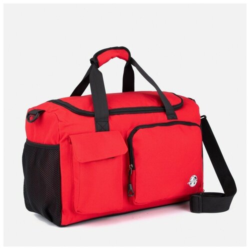 фото Сумка дорожная на молнии, отдел для обуви, 3 наружных кармана, длинный ремень, держатель для чемодана, цвет красный dreammart