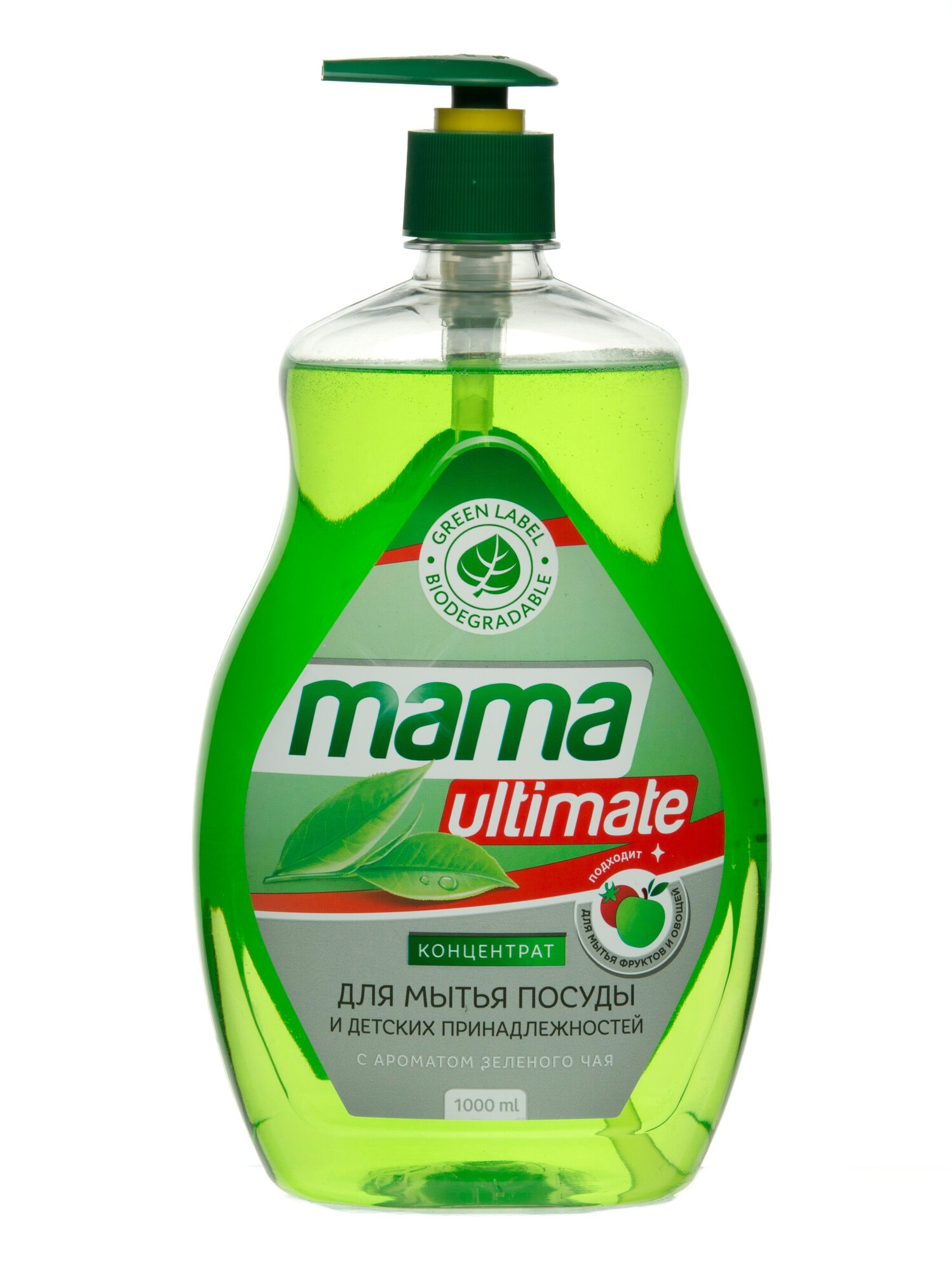 Средство-концентрат для мытья посуды, фруктов, овощей и детских принадлежностей Mama Ultimate, зеленый чай, 1 л