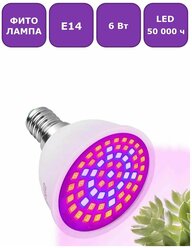 Светодиодная фитолампа (лампа для растений) Maple Lamp PhytoLED, Е14, 6 Вт, арт. LED-E14-6W-Flora