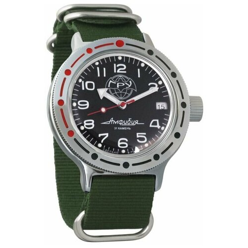 фото Часы мужские механические восток амфибия 420867 с автоподзаводом (нейлон зеленый)