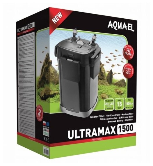 Внешний фильтр Aquael ULTRAMAX 1500 для аквариума 250 - 450 л (1500 л/ч, 16 Вт, h = 200 см)