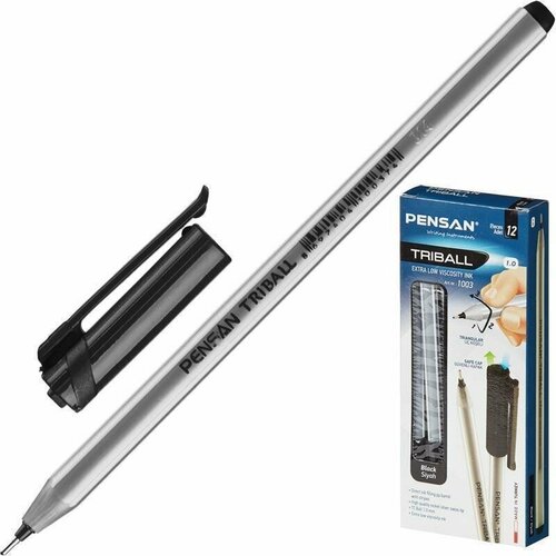 Ручка масляная Triball 1,0мм игла (трехгранный серый полосатый корпус) черная (6042) (12 шт.)