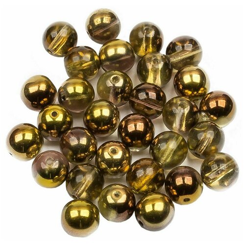 Стеклянные чешские бусины, круглые, Round Beads, 8 мм, цвет Crystal Sunny Magic Gold, 30 шт.