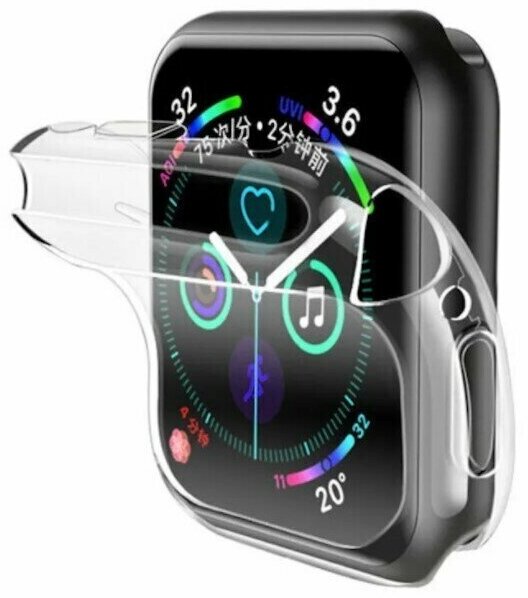 Силиконовый защитный чехол (кейс) Apple Watch Series 1 2 3 (Эпл Вотч) 38 мм для экрана/дисплея и корпуса противоударный бампер мягкий прозрачный — фото 1
