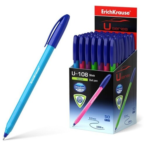 Ручка шариковая ErichKrause U-108 Neon Stick 1.0, Ultra Glide, цвет чернил синий ручка шариковая u 108 pastel stick 1 0 ultra glide цвет чернил синий 50 шт