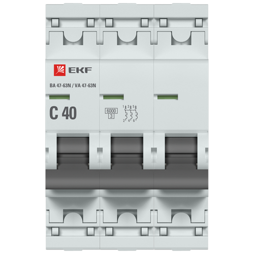 Выключатель автоматический 3п C 40А 6кА ВА 47-63N PROxima | код. M636340C | EKF (9шт. в упак.)