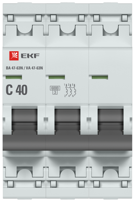 Выключатель автоматический 3п C 40А 6кА ВА 47-63N PROxima | код. M636340C | EKF (2шт. в упак.)