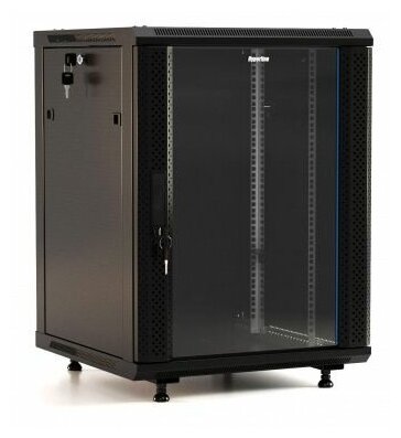 Шкаф Hyperline коммутационный (TWB-FC-2266-GP-RAL9004) настенный 22U 600x600мм пер. дв. стекл 60кг черный