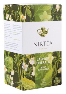 Чай Nikteа Jasmine Emerald/ Жасмин Эмеральд, чай зеленый с жасмином пакетированный, 25 п х 2 г - фотография № 1