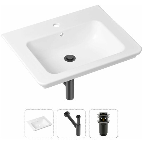 Врезная раковина в ванную Lavinia Boho Bathroom Sink 21520415 в комплекте 3 в 1: умывальник белый, донный клапан и сифон в цвете матовый черный