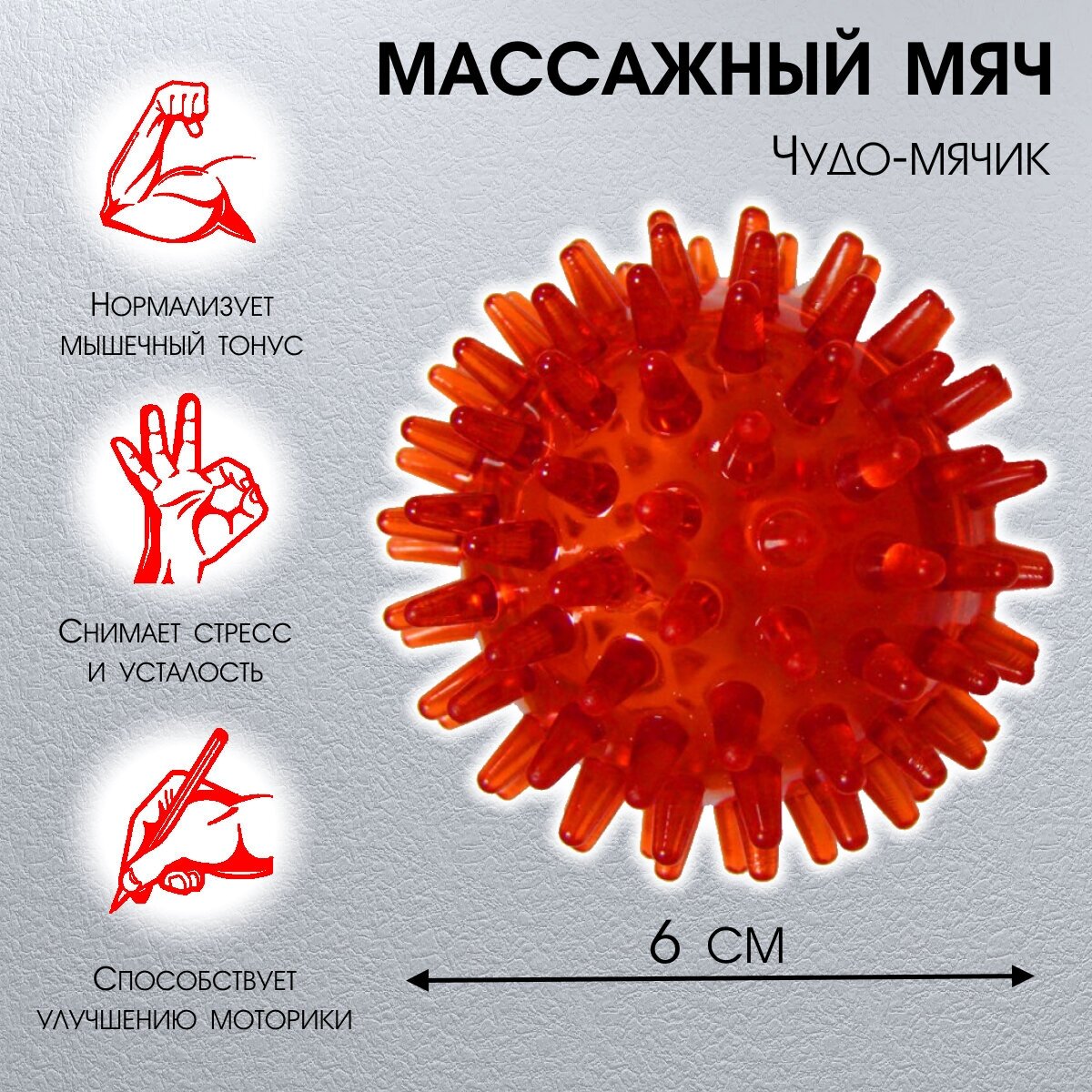 Массажный мячик для массажа тела, рук и ног Чудо мячик красный