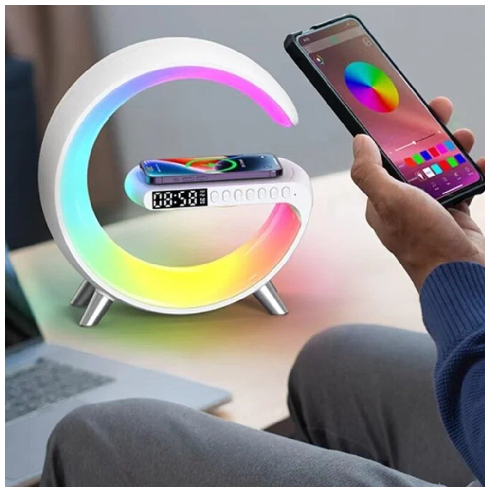 Умная колонка RGB Smart Light Sound Machine, луна, белая - фотография № 19