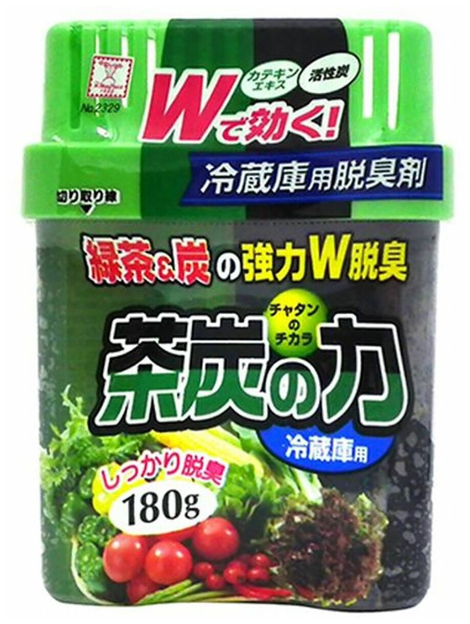 KOKUBO Поглотитель неприятных запахов для холодильника двойной "Сила угля и зеленого чая", 180 г